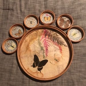 Vintage butterfly coaster/tray set